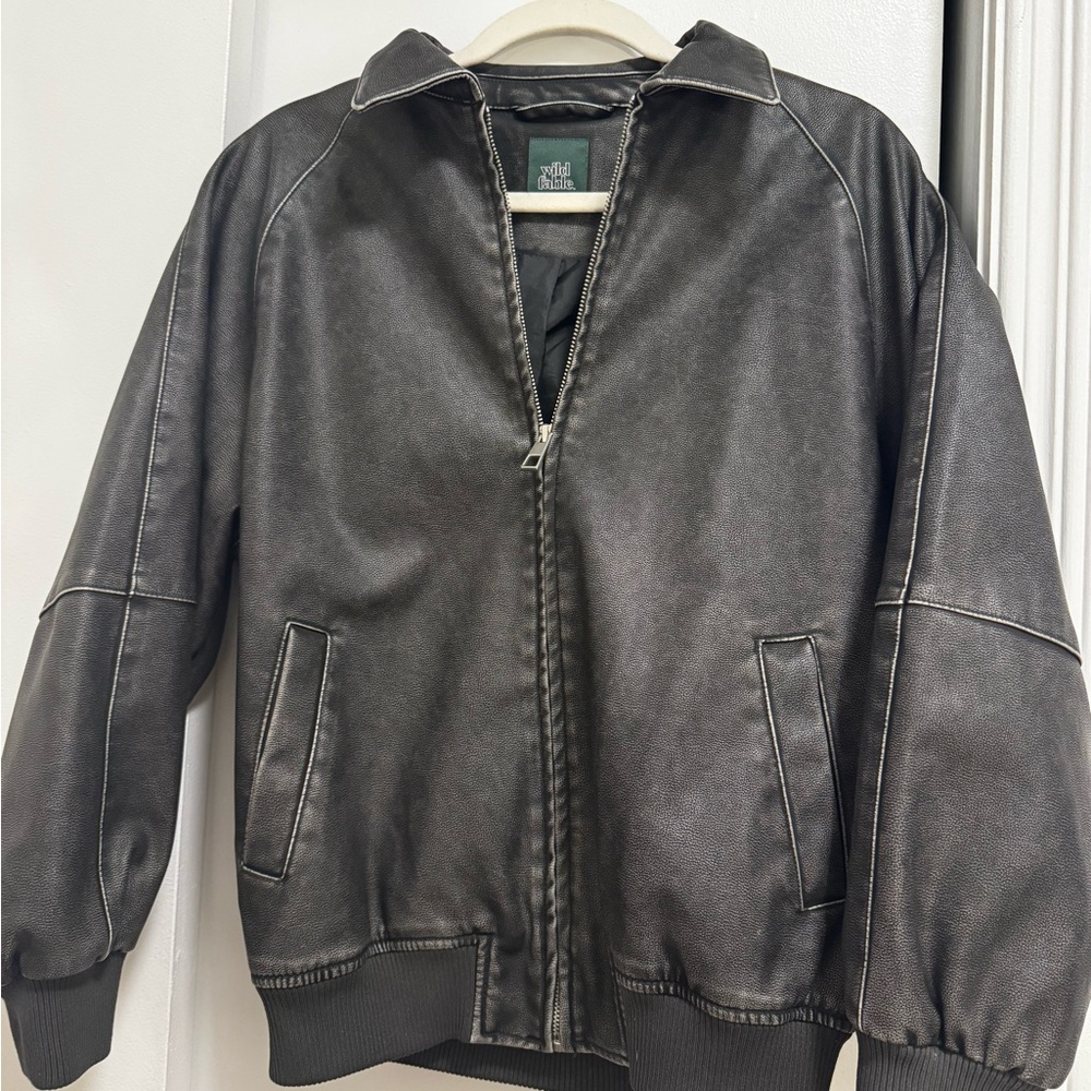 Brown Vintage Wash Oversized Womens Bomber Jacket XS